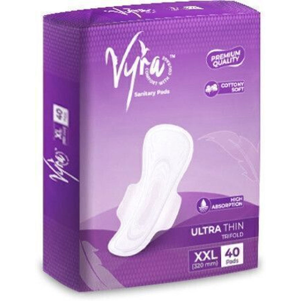 VYRA Ultra thin_ Cottony comfort_ XXL _40 Pads_100% leakage Protection & Rash free Sanitary Pad (Pack of 40)