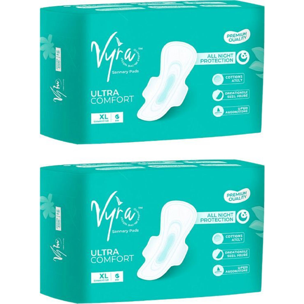VYRA Ultra thin Cottony _All night comfort _XL _ 12 Pads _Rash free Sanitary Pad (Combo of 2 )