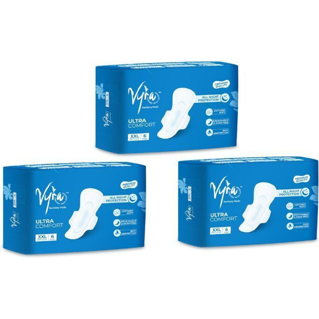 VYRA Ultra thin_ Cottony Soft_ All night comfort_ XXL _18 Pads _Rash free Sanitary Pad (combo of 3)