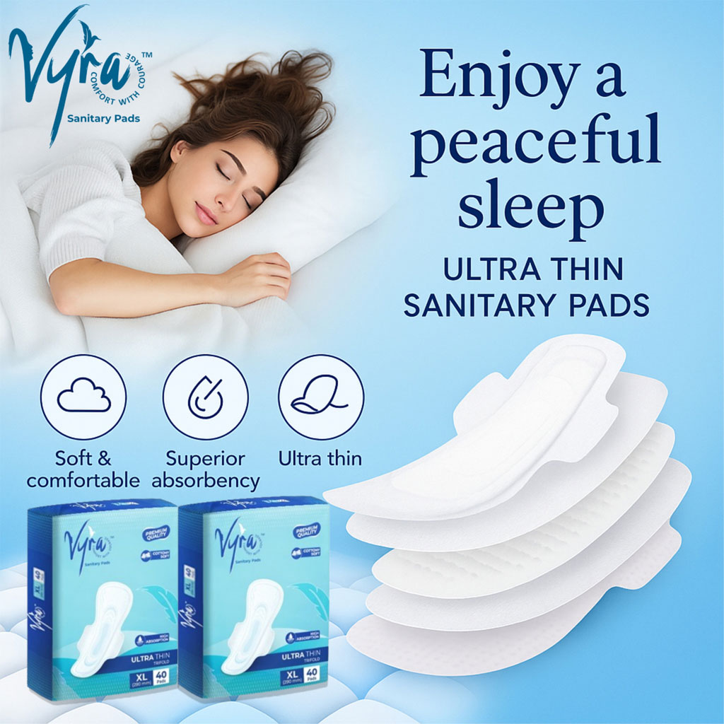 VYRA Ultra thin_Cottony comfort XL _80 Pads_ 100% leakage protection & Rash free Sanitary Pad (Pack of 2)