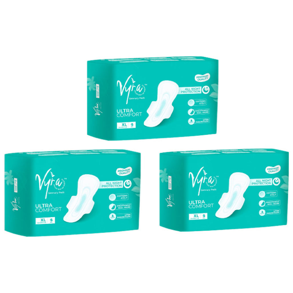 VYRA Ultra Thin _ Cottony Pads _ XL _ 18 Pads_100% Leakage free & Rash-free_ Combo of 3 Packs