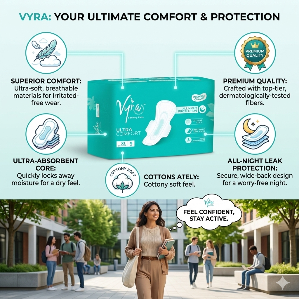 VYRA Ultra thin Cottony soft_ All nigh comfort _ XL_ 30 Pads_ Rash free Sanitary Pads_Combo of 5