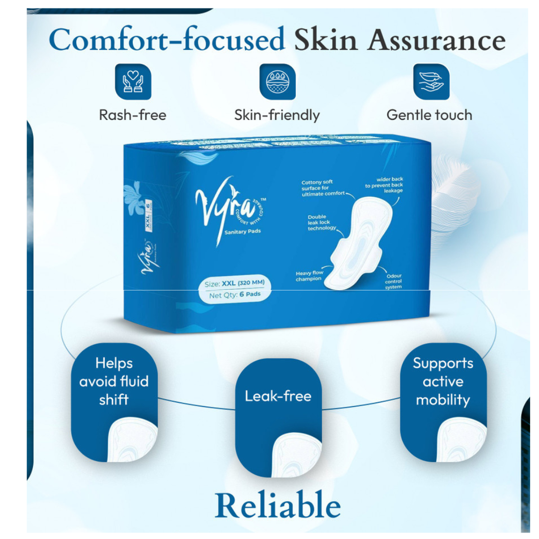 VYRA Ultra thin Cottony _All night comfort _XXL _ 12 Pads _Rash free Sanitary Pad _Combo of 2