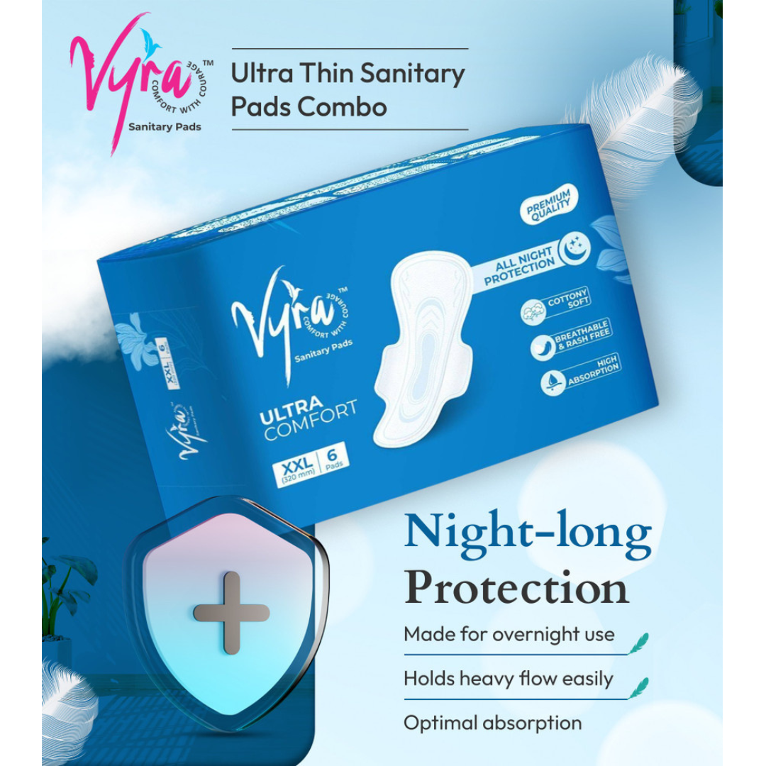 VYRA Ultra thin Cottony soft_ All nigh comfort _ XXL_ 30 Pads_ Rash free Sanitary Pad (Combo of 5)