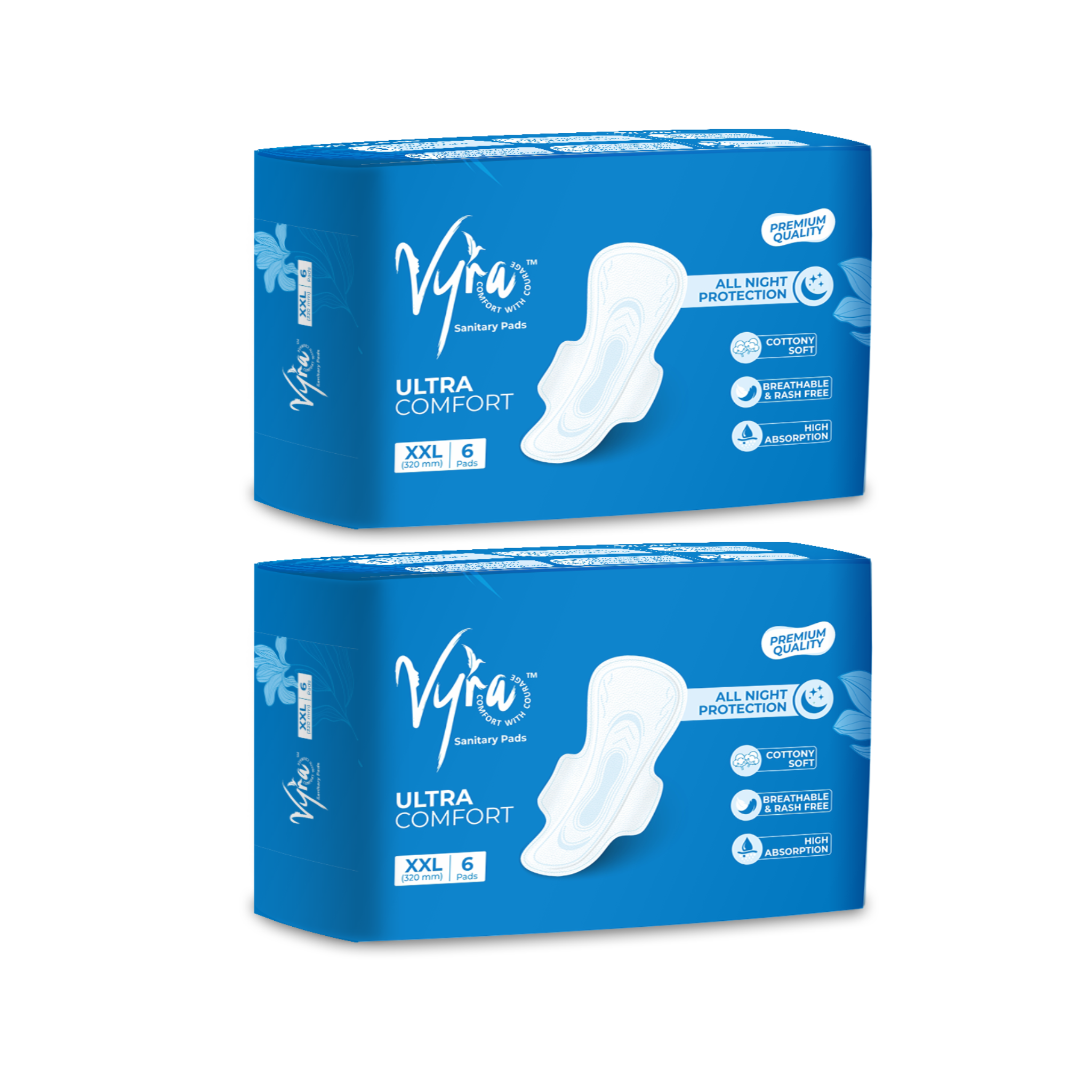 VYRA Ultra thin Cottony _All night comfort _XXL _ 12 Pads _Rash free Sanitary Pad _Combo of 2