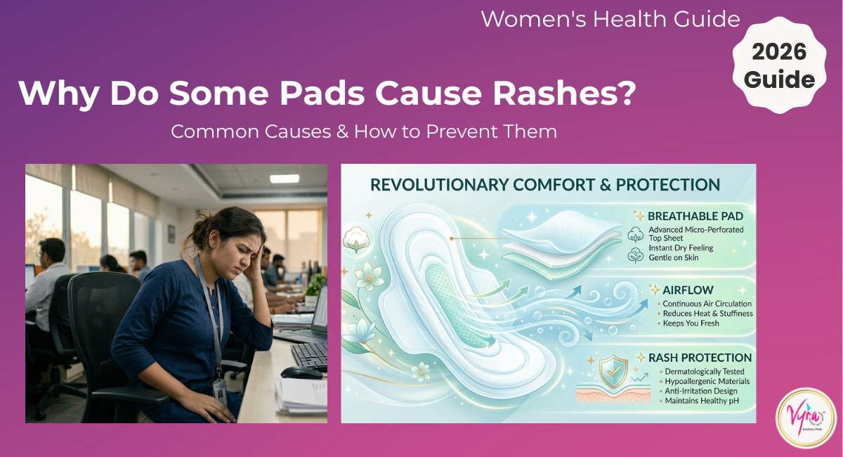 Why do some sanitary pads cause rashes? Common causes of period rashes including poor breathability, moisture, friction and skin sensitivity.